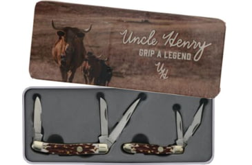 Image of Uncle Henry 2 Piece Folding Knife Combo, Stainless Steel, Bone Staglon Handle, 1259526