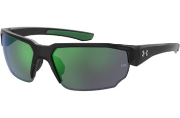 Image of Under Armour Blitzing Sunglasses with Shiny Black Frame and Green Temple Tips with Green to Grey Lens, Medium, UA0012S 7ZJ-Z9