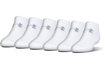 Image of Under Armour Charged Cotton 2.0 Socks, Pack of 6, White/Gray, 7-9 Youth Large, U320-WHT/GRY-YL