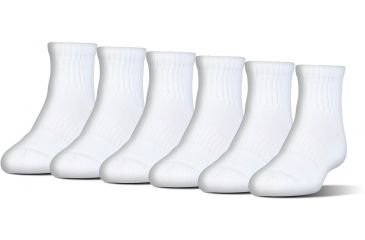 Image of Under Armour Charged Cotton 2.0 Socks, Pack of 6, White/Gray, 6-7.5 Youth Medium, U321-WHT/GRY-YM