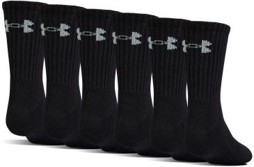 Image of Under Armour Charged Cotton 2.0 Socks, Pack of 6, Black/Gray, 6-7.5 Youth Medium, U322-BLK/GRY-YM