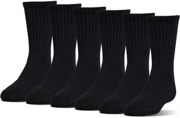 Image of Under Armour Charged Cotton 2.0 Socks, Pack of 6, Black/Gray, 6-7.5 Youth Medium, U322-BLK/GRY-YM