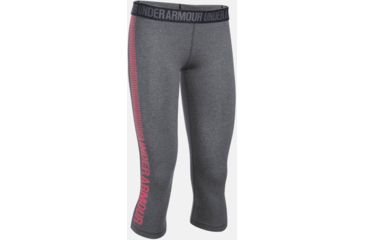 Image of Under Armour Favorite Graphic Capri - Women's-Carbon Heather/Pink Shock/Pink Shock-Large