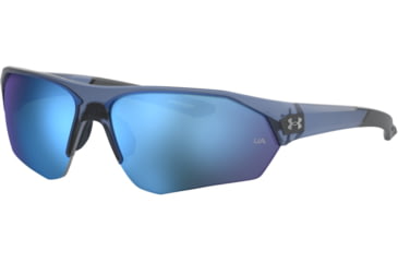 Image of Under Armour Playmaker Sunglasses with Matte Blue Frame and Baseball Tuned Blue Mirror Lens, Medium, UA0001GS PJP-W1