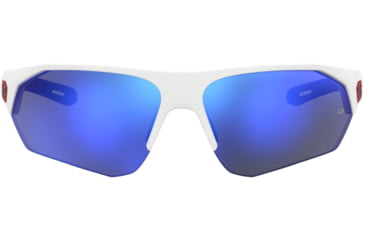 Image of Under Armour Playmaker Sunglasses with Matte White Frame and Baseball Tuned Blue Mirror Lens, Medium, UA0001GS 6HT-W1