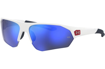 Image of Under Armour Playmaker Sunglasses with Matte White Frame and Baseball Tuned Blue Mirror Lens, Medium, UA0001GS 6HT-W1