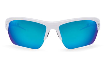 Image of Under Armour UA Octane Sunglasses, Blue Multiflection Lens, Shiny White, One Size Fits Most, UA8600094-100961