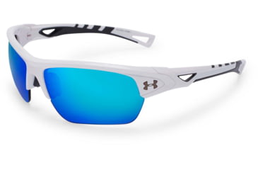 Image of Under Armour UA Octane Sunglasses, Blue Multiflection Lens, Shiny White, One Size Fits Most, UA8600094-100961