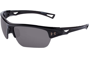 Image of Under Armour UA Octane Sunglasses, Gray Polarized Lens, Shiny Black, One Size Fits Most, UA8640094-000108
