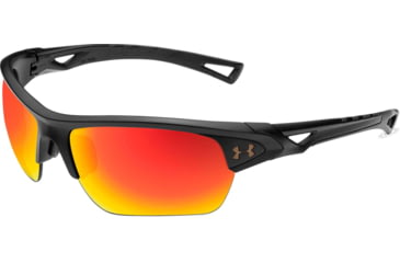 Image of Under Armour UA Octane Sunglasses, Orange Baseball Tuned Lens, Satin Black, One Size Fits Most, UA8650094-010144