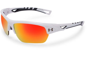 Image of Under Armour UA Octane Sunglasses, Orange Multiflection Lens, Shiny White, One Size Fits Most, UA8600094-100941