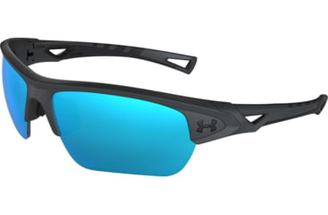Image of Under Armour UA Octane Sunglasses, Tuned Baseball Blue Lens, Satin Carbon, One Size Fits Most, UA8650094-060164