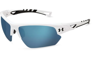 Image of Under Armour UA Octane Sunglasses, Tuned Baseball Blue Lens, Satin White/Black, One Size Fits Most, UA8650094-110164