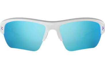 Image of Under Armour UA Octane Sunglasses, Tuned Baseball Blue Lens, Satin White/Navy, One Size Fits Most, UA8650094-114064