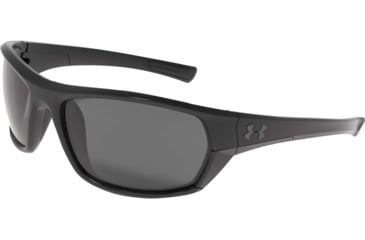 Image of Under Armour UA Powerbrake Sunglasses, Gray Lens, Shiny Black, One Size Fits Most, UA8630105-000108