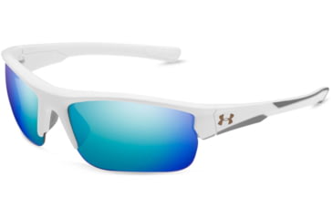 Image of Under Armour UA Propel Sunglasses, Blue Multiflection Mirrored Lens, Satin White, One Size Fits Most, UA8600106-111861
