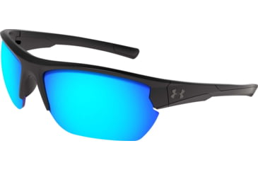 Image of Under Armour UA Propel Sunglasses, Rubber Gray Blue Lens, Satin Black, One Size Fits Most, UA8600106-010161