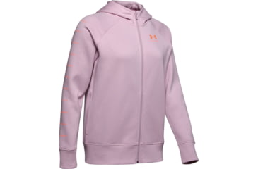 Image of Under Armour UA Rival Fleece Sportstyle LC Sleeve Graphic Hoodie - Womens, Pink Fog, Large, 1348559694LG