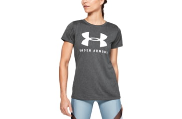 Image of Under Armour UA Tech Logo Graphic T-Shirt - Womens, Small, Carbon Heather, 1351963090SM