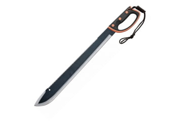 Image of United Cutlery Columbian Machete Knife, 24in Overall, 18in Black Sawback SS Blade, Black/Orange Rubberized Synthetic Handle, Black Nylon Sheath, UC3353