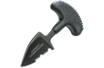 Image of United Cutlery Combat Commander Mini Push Pal Knife, 2.75in Black Partially Serrated SS Blade, Black Tpr Handle, Black Polypropylene Sheath, UC3171B