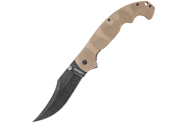 Image of United Cutlery USMC Linerlock Folding Knife, 5.5in Closed, 4.25in Black Stonewash 3Cr13 SS Blade, Desert Tan G10 Handle, Thumb Stud, Pocket Clip, UC3214