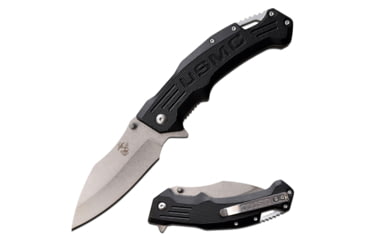 Image of USMC Drop Point Spring Assisted Knife w/Pocket Clip, 3.5 in, 3Cr13 Stainless Steel Stainless Steel, Black, M-A1065BK