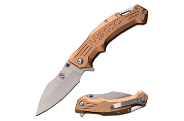 Image of USMC Drop Point Spring Assisted Knife w/Pocket Clip, 3.5 in, 3Cr13 Stainless Steel Stainless Steel, Tan, M-A1065TN