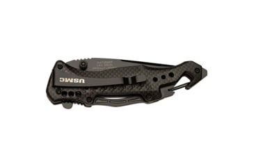 Image of USMC Drop Point Spring Assisted Knife w/Pocket Clip and Bottle Opener, 3.5 in, 3Cr13 Stainless Steel Stainless Steel, Carbon Fiber Pattern, M-A705G2CF