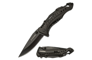 Image of USMC Drop Point Spring Assisted Knife w/Pocket Clip and Bottle Opener, 3.5 in, 3Cr13 Stainless Steel Stainless Steel, Carbon Fiber Pattern, M-A705G2CF