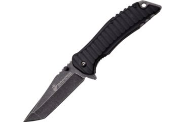Image of USMC Linerlock Black Handles A/O Folding Knife,3.625in,Stainless Steel,Partially Serrated,Tanto,Black Stonewash,Black,G10 Handle USMA1038SW