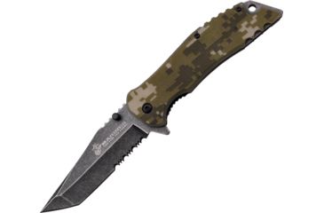 Image of USMC Linerlock Digital Green A/O Folding Knife,3.625in,Stainless Steel,Partially Serrated,Tanto,Black Stonewash Handle,Clam Pack USMA1038DGCS