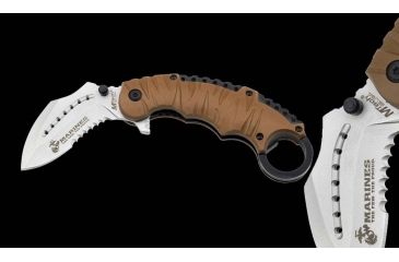 Image of USMC Marine Karambit Linerlock Folding Knife,2.75in,Matte Karambit Style Blade,Textured Coyote Tan Rubber Onlay Handle USM1019TN