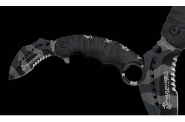 Image of USMC Marine Karambit Linerlock Folding Knife,2.75in,Urban Camo Karambit Style Blade,Textured Black Rubber Onlay Handle USM1019UC