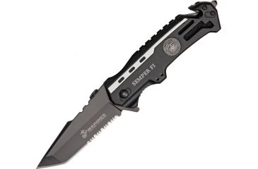 Image of USMC Marines Rescue Linerlock, black finish stainless partially serated tanto blade USM1002TS