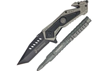Image of USMC Rescue Knife/Tactical Pen Folding Knife,3.25in,Tanto,Gray,Aluminum Handle USM4001GY