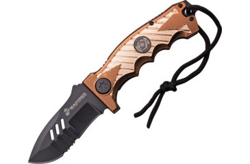 Image of USMC Stronghold Linerlock A/O Folding Knife,3.5in,Stainless Steel,Partially Serrated,Brown and Bronze,Aluminum Handle USMA1041TN
