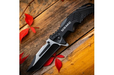 Image of USMC Tanto Spring Assisted Knife w/Pocket Clip, 3.5 in, 3Cr13 Stainless Steel Stainless Steel, Black, M-A1058BK