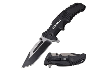 Image of USMC Tanto Spring Assisted Knife w/Pocket Clip, 3.5 in, 3Cr13 Stainless Steel Stainless Steel, Black, M-A1058BK