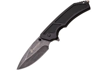 Image of USMC The Specialist Linerlock A/O Folding Knife,3.75in,Stainless Steel,Black Stonewash,Black,Aluminum Handle USMA1047BK
