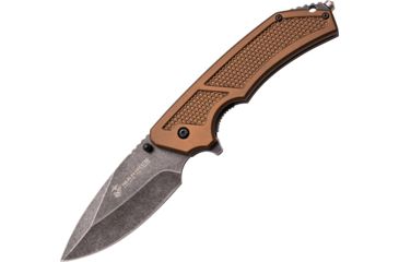 Image of USMC The Specialist Linerlock A/O Folding Knife,3.75in,Stainless Steel,Black Stonewash,Brown,Aluminum Handle USMA1047TN