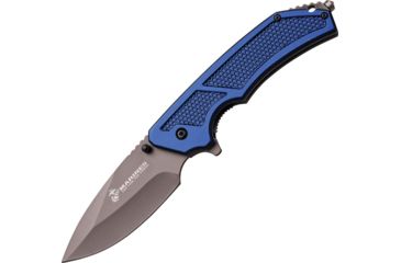 Image of USMC The Specialist Linerlock A/O Folding Knife,3.75in,Stainless Steel,Gray Finish,Blue,Aluminum Handle USMA1047BL
