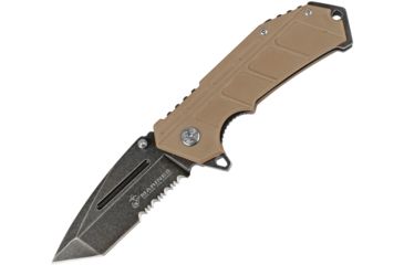 Image of USMC US Marines Linerlock Tan Folding Knife,3.5in,Partially Serrated,Tanto,Desert Tan,G10 Handle USM1034TS