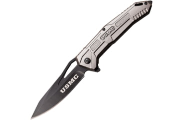 Image of USMC USMC Framelock A/O Folding Knife, 3.5 black finish 3Cr13 stainless blade, Gray anodized aluminum handle, M-A1060GY