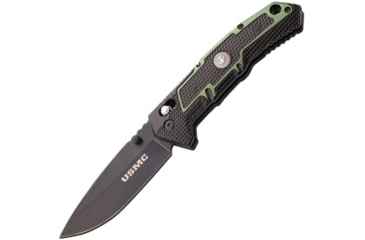 Image of USMC USMC Rapid Lock Green Folding Knife, 3.75 black finish 3Cr13 stainless blade, Black and green textured aluminum handle, M-1064GN