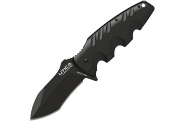 Image of Utica Burlyman Linerlock Folding Knife, 3.63 black oxide coated 8Cr13MoV stainless blade, Black finger grooved G10 handle, 91-1213CP