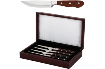Image of Utica Hunter Steak Knife Set, 5 partially serrated stainless blade, Black and red Delrin handle, 75-940528S4