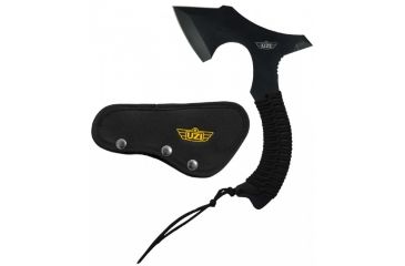 Image of UZI Throwing Axe with black paracord on handle, Black UZK-AXE-5
