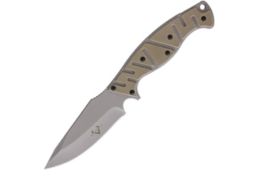 Image of V NIVES Alte Beast Coyote Fixed Blade Knife, 10in Overall, 4.5in Gray Finish D2 Tool Steel Drop Point, Coyote Brown G10 Handle, Black Kydex Sheath, Storage Case., VFB01GPGYCS