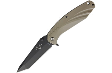 Image of V NIVES SFL Framelock Folding Knife, 4.5in Closed, 3.5in Black D2 Tool Steel Tanto Blade, Coyote Brown G10 Handle, Thumb Stud, Pocket Clip, Storage Case., V05GPBCS